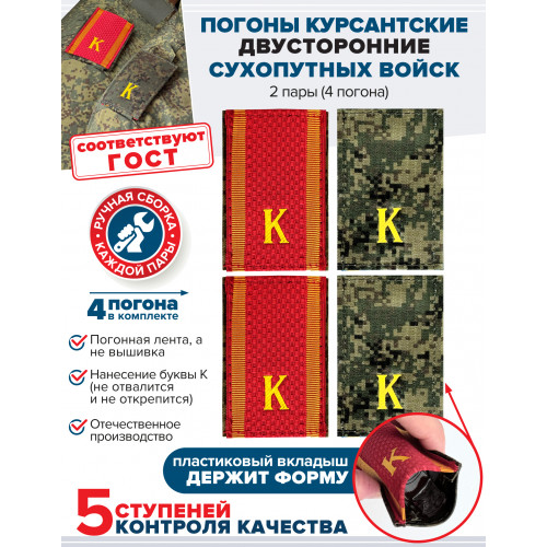 Комплект фальш-погон Цифра К двухсторонних ученических с красным пластик 2 пары